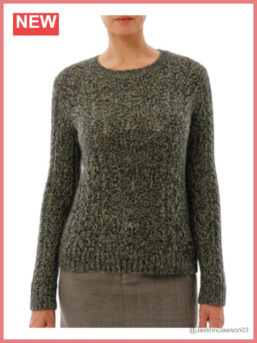 Cashmere Silk Cable Knit Pullover Sweater Crew Neck Long Sleeve